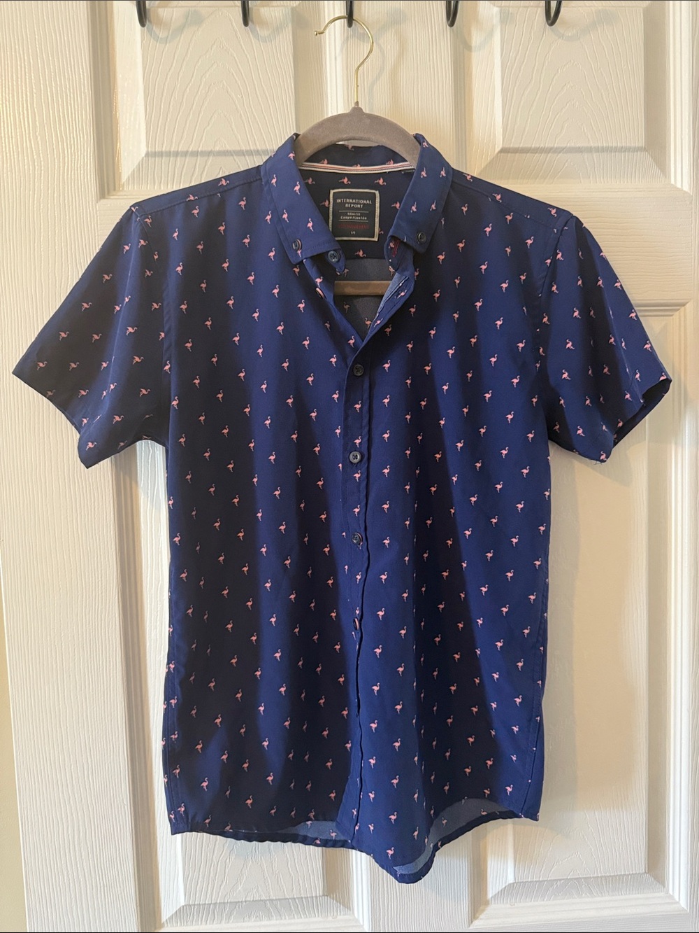 Short-Sleeve Navy Shirt with Pink Flamingo Print - INC International Concepts